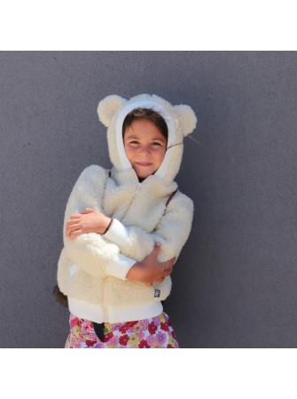 Veste enfant "Oreille" en laine de mouton blanc