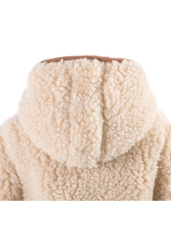 Gilet capuche enfant en laine de mouton marron