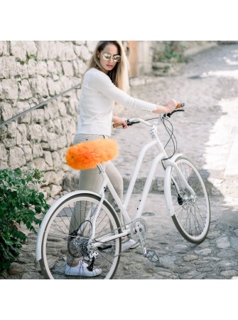 Couvre selle de vélo en peau de mouton orange à poils longs