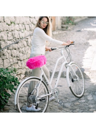 Couvre selle de vélo en peau de mouton rose fushia à poils longs