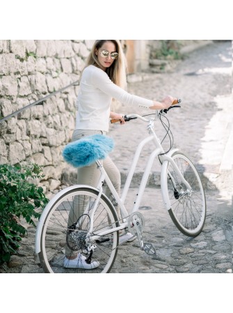 Couvre selle de vélo en peau de mouton turquoise à poils longs