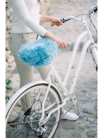 Couvre selle de vélo en peau de mouton turquoise à poils longs