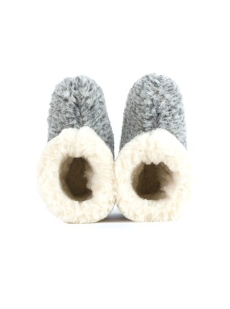 Chaussons BAMBOUCHA® enfant en laine de mouton bicolore gris chiné / blanc